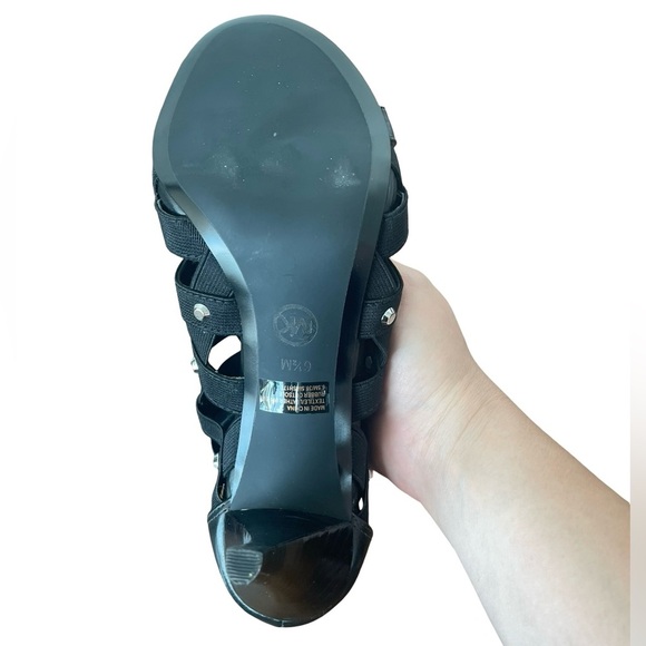 Michael Kors Women’s Black Studded Cage Sandals Heels Size 6.5M Zip Back - Picture 6 of 7